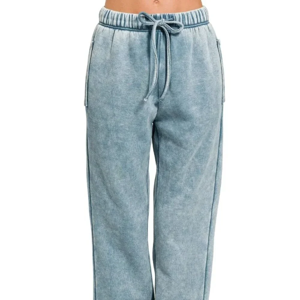 Zenana Acid Wash Fleece Sweatpants with Pockets